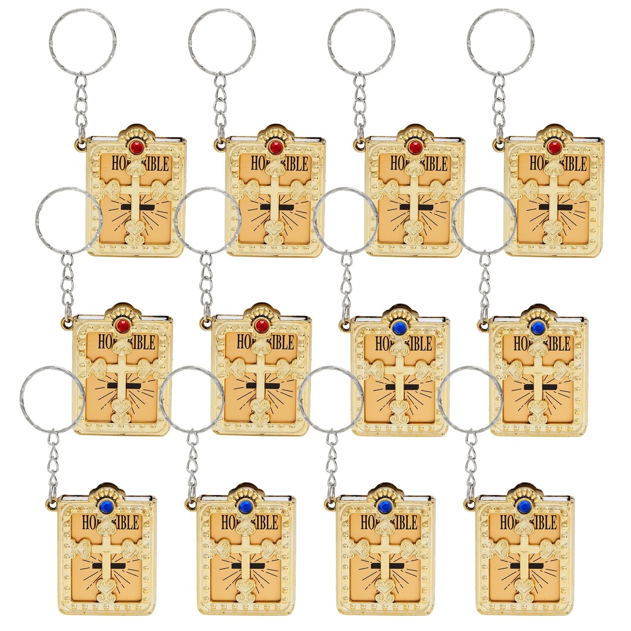 12 Pack Mini Bible Keychain, Jesus Keychain - Bulk Religious Holy Bible Key Holders for First Communion, Easter, Baptism (Gold, 3.3 In)